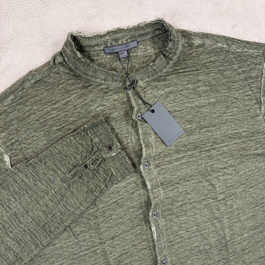 John Varvatos Trinity Band Collar Shirt In Turtle Green 100% Linen Men 2xl $298